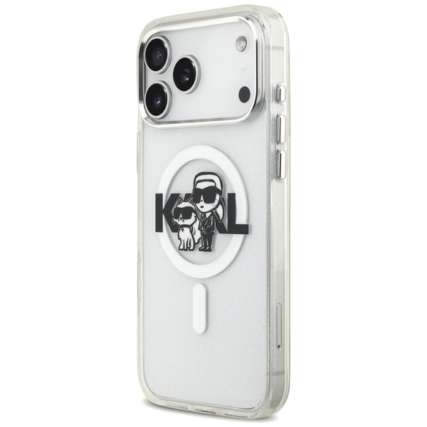 Etui Karl Lagerfeld IML Glitter Karl &   Choupette Sketch Logo MagSafe do iPhone 17 Pro Max przezroczysty