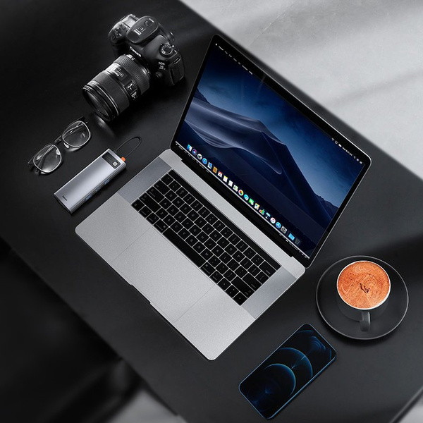 HUB Baseus Metal Gleam 9w1 USB-C - 3x USB 3.2 Gen 1 / USB-C PD 100W / VGA / HDMI / czytnik kart TF, SD / RJ45 - szary (CAHUB-CU0G)