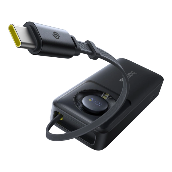 Powerbank Baseus Free2Pull 10000mAh 30W z portem USB-C i rozwijanym kablem USB-C - czarny