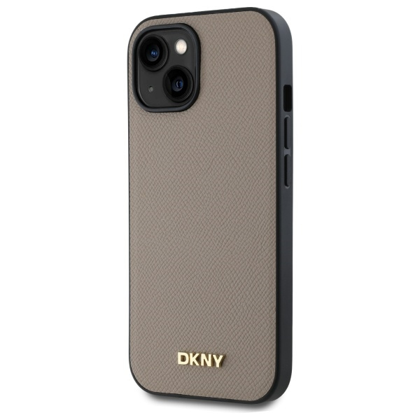 DKNY DKHMP15SPGHLME iPhone 15 6.1"       beżowy/beige hardcase Grained Metal Logo MagSafe