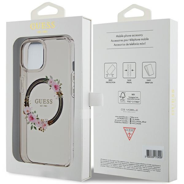 Guess GUHMP15SHFWFCK iPhone 15 / 14 / 136.1" czarny/black hardcase IML Flowers Wreatch MagSafe