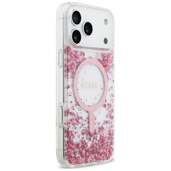 Etui Guess Resin Bottom Glitter MagSafe  do iPhone 17 Pro Max różowy