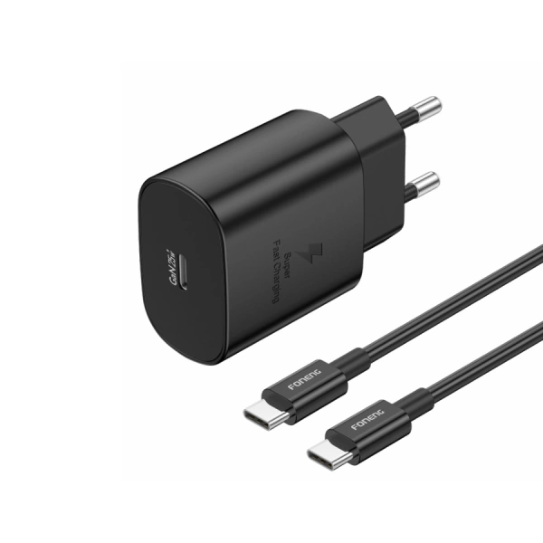 FONENG wall charger EU51 GaN PD 25W 1xUSB-C + cable USB-C - USB-C Black