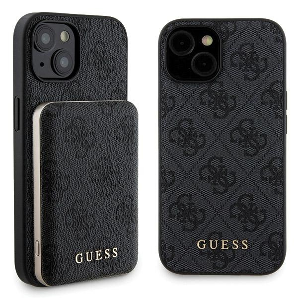 Zestaw Guess GUBPM5P15S4GEMGK iPhone15 6.1" hardcase + Powerbank 5000mAh MagSafe czarny/black 4G Metal Logo