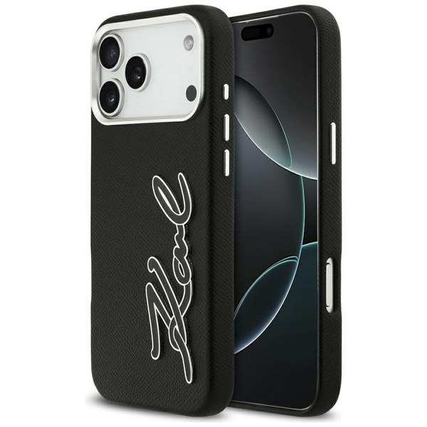 Etui Karl Lagerfeld FW Grained Signature Logo do iPhone 17 Pro Max czarny