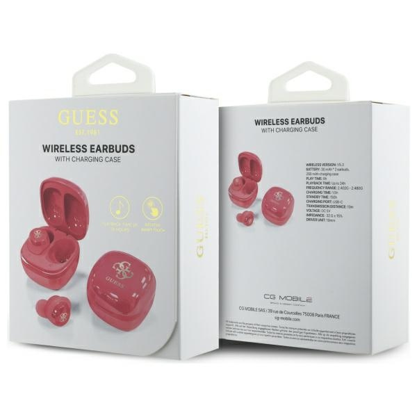 Guess słuchawki Bluetooth GUTWSJ144ESF   TWS + stacja dokująca fuksja/fuschia Iridescent 4G Printed Logo