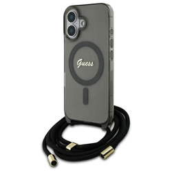 Guess GUHMP16SHCTSGNSK iPhone 16 6.1"    czarny/black hardcase Crossbody Cord Script MagSafe
