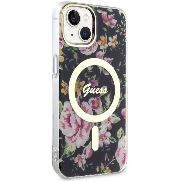 GUESS GUHMP14MHCFWSK IPHONE 14 PLUS / 15 PLUS 6.7" CZARNY/BLACK HARDCASE FLOWER MAGSAFE