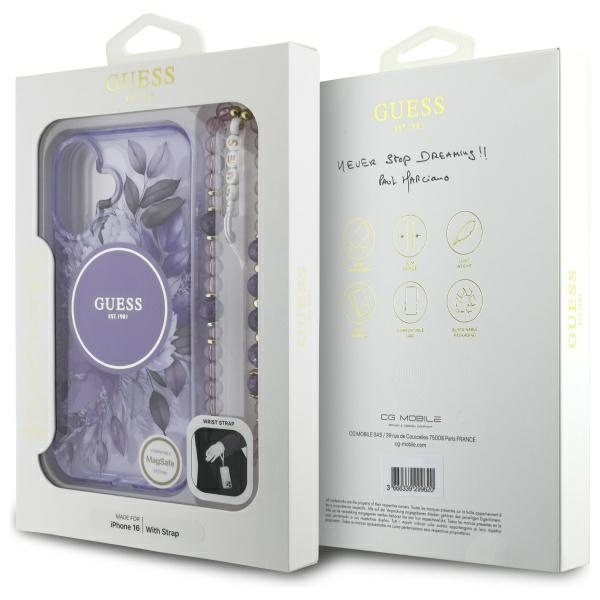 Guess GUHMP16SHFWBRCESU iPhone 166.1" fioletowy/purple hardcase IML Flowers With Pearl Strap MagSafe
