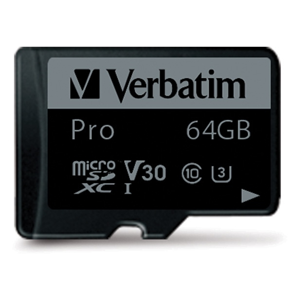 Verbatim Karta microSD 64GB + adapterPro U3 czarny/black 47042