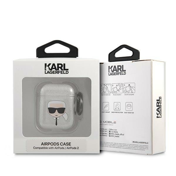 KARL LAGERFELD KLA2UKHGS AIRPODS 1/2 COVER SREBRNY/SILVER GLITTER KARL`S HEAD