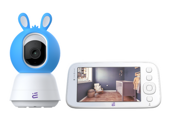Inteligentna kamera niania WiFi obrotowa FHD alarm kołysanki Baby Guard + monitor niebieska Encore View