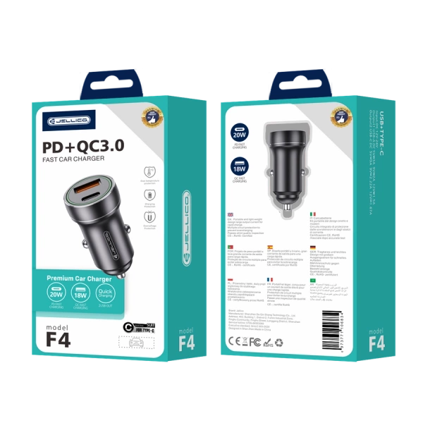 JELLICO car charger F4 PD 20W 1xUSB-C + 1xUSB QC3.0 Black