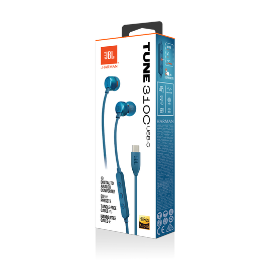 JBL Tune 310C Blue Wired Headphones