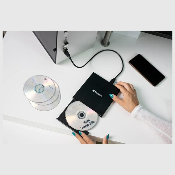 Zewnętrzna nagrywarka Verbatim Slimline  CD/DVD USB2.0 czarny/black 53504