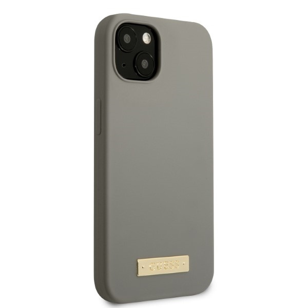 Guess GUHMP13MSPLG iPhone 13 / 14 / 15 6.1" szary/grey hard case Silicone Logo Plate MagSafe
