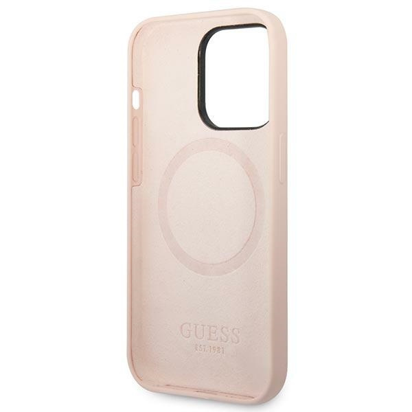 Guess GUHMP14XSBPLP iPhone 14 Pro Max6,7" różowy/pink hard case Silicone Logo Plate MagSafe