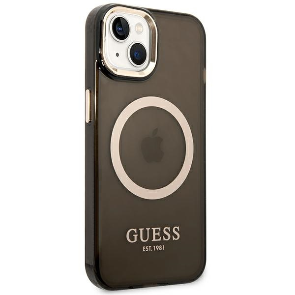Guess GUHMP14MHTCMK iPhone 14 Plus / 15 Plus 6.7" czarny/black hard case Gold Outline Translucent MagSafe