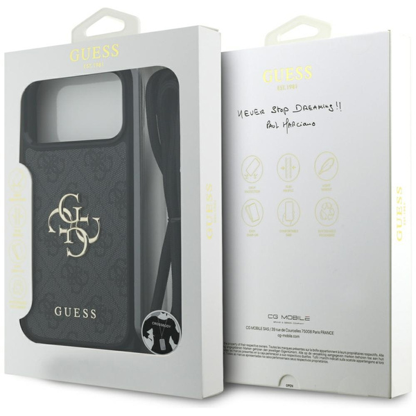 Etui Guess 4G Big Logo Cord Stap         Crossbody do iPhone 17 Pro Max czarny