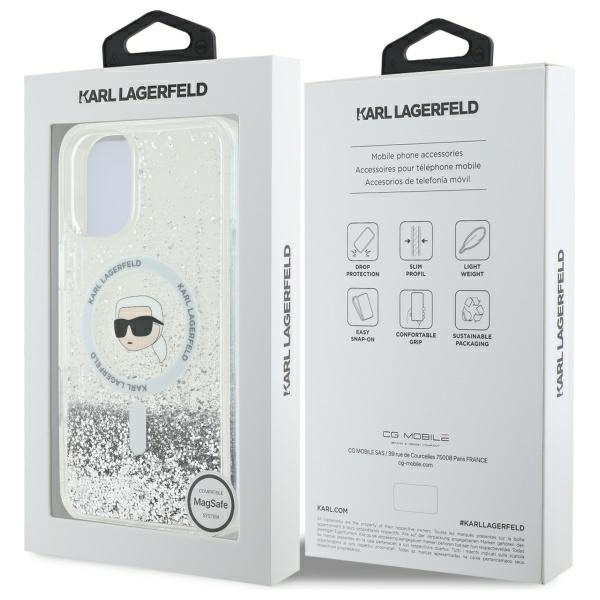 Karl Lagerfeld KLHMP16MLGKISGH iPhone 16  Plus 6.7" hardcase transparent Liquid Glitter Karl Head Magsafe