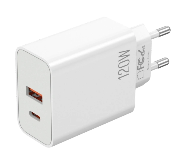 JELLICO wall charger multi-compatible EC02 PD 120W 1xUSB-C + 1xUSB QC3.0 + cable USB-C - USB-C White