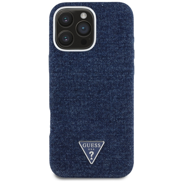 Etui Guess Denim Triangle Logo MagSafe   do iPhone 16 Pro Max niebieski