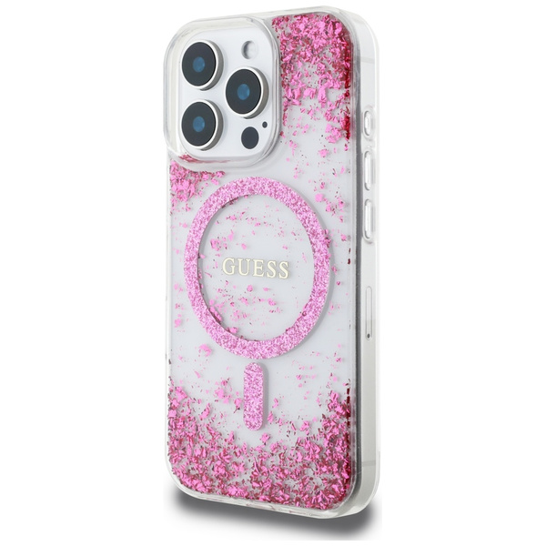 Etui Guess HC Resin Bottom Glitter do    iPhone 16 Pro Max MagSafe różowy