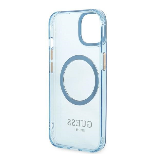 Guess GUHMP13MHTCMB iPhone 13 / 14 / 15 6.1" niebieski/blue hard case Gold Outline Translucent MagSafe