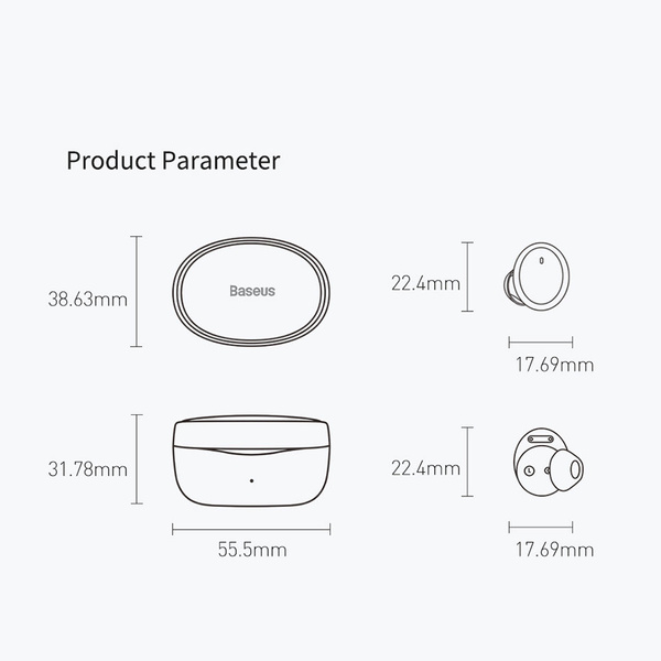 Baseus Bowie E2 TWS Bluetooth 5.2 Wireless Earphones Waterproof IP55 Black (NGTW090001)