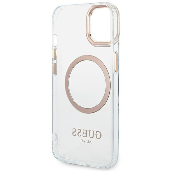 Guess GUHMP14MHTRMD iPhone 14 Plus / 15 Plus 6.7" złoty/gold hard case Metal Outline Magsafe