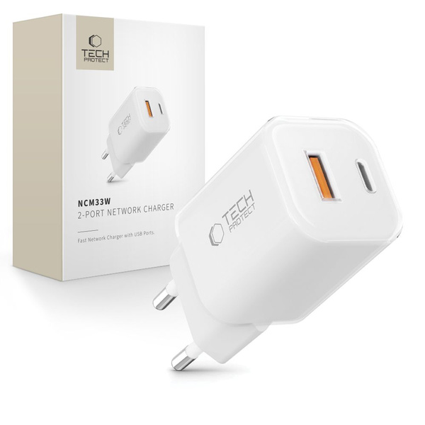 TECH-PROTECT NCM33W 2-PORT NETWORK CHARGER PD33W/QC3.0 WHITE