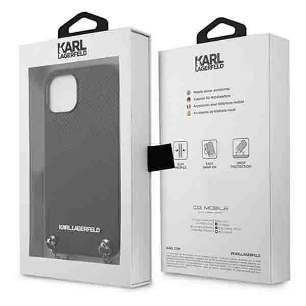 KARL LAGERFELD KLHCP13MPMK IPHONE 13 / 14 / 15 6,1" HARDCASE CZARNY/BLACK LEATHER TEXTURED AND CHAIN