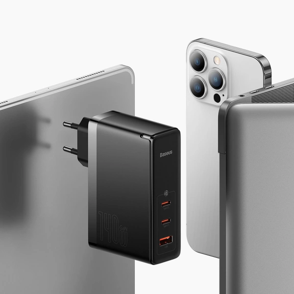 Baseus GaN5 Pro fast charger 2xUSB-C + USB 140W EU black (CCGP100201)