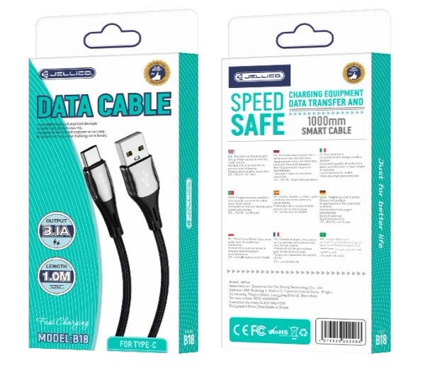 JELLICO cable B18 USB-C 3.1A 1M Black