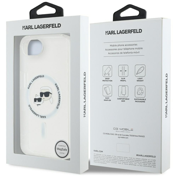 Etui Karl Lagerfeld IML Metal Karl &     Choupette Heads MagSafe do iPhone 16e biały