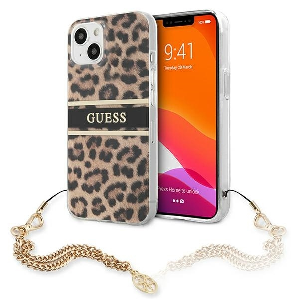 Guess GUHCP13SKBSLEO iPhone 13 mini 5,4"Leopard hardcase Gold Chain