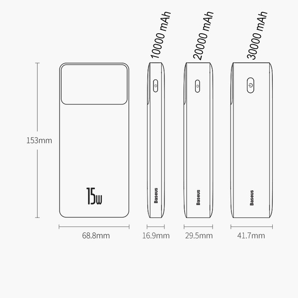 Baseus Bipow powerbank z wyświetlaczem 30000mAh 15W biały (Overseas Edition) + kabel USB-A - Micro USB 0.25m biały (PPBD050202)