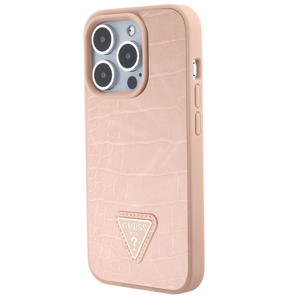Guess GUHCP15LPCRTHCP iPhone 15 Pro 6.1" różowy/pink hardcase Croco Triangle Metal Logo