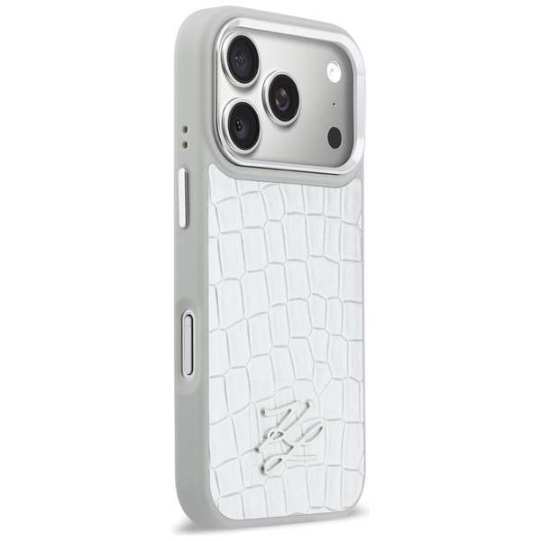Etui Karl Lagerfeld Croco KL Script Logo MagSafe do iPhone 17 Pro srebrny