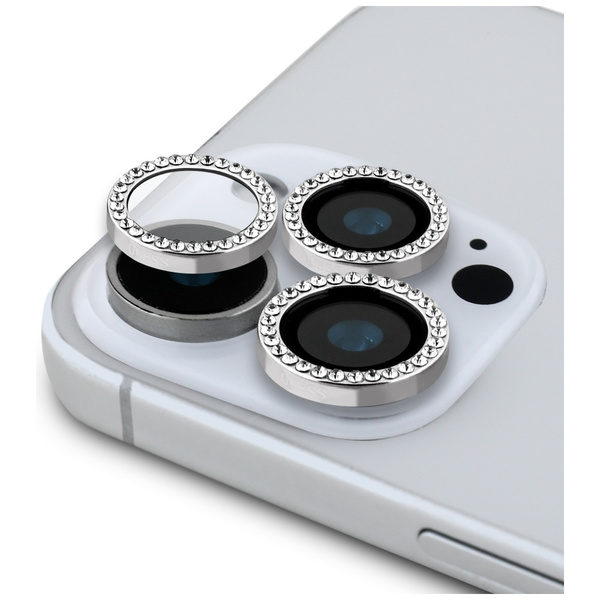 Zestaw 2w1 Guess BP Rhinestone szkło na  ekran i obiektyw aparatu do iPhone 16 Pro Max srebrny