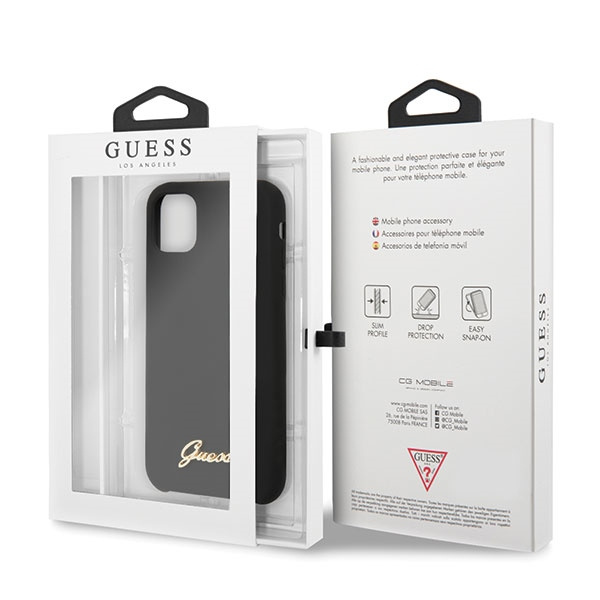 Guess GUHCN65LSLMGBK iPhone 11 Pro Max black/czarny hard case Silicone Vintage Gold Logo