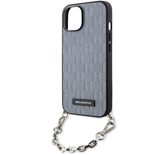 Etui Karl Lagerfeld Saffiano Monogram Chain na iPhone 14 - srebrne