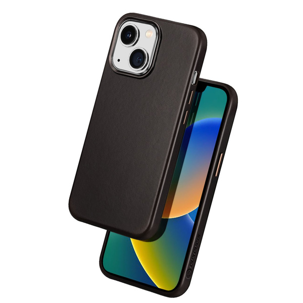 Dux Ducis Naples Case for iPhone 14 Leather Cover (MagSafe Compatible) Dark Brown