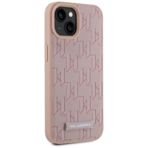 Etui Karl Lagerfeld Leather Monogram     Metal Logo MagSafe do iPhone 15 różowy
