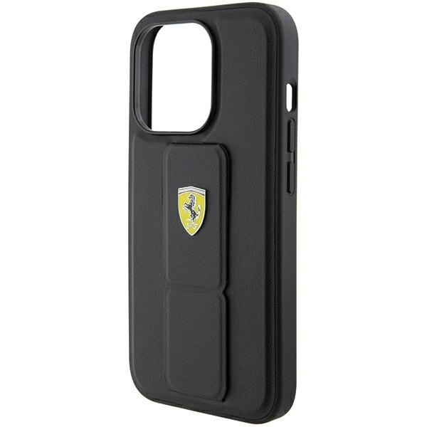 Etui Ferrari Grip Stand Metal Logo na iPhone 15 Pro Max - czarne