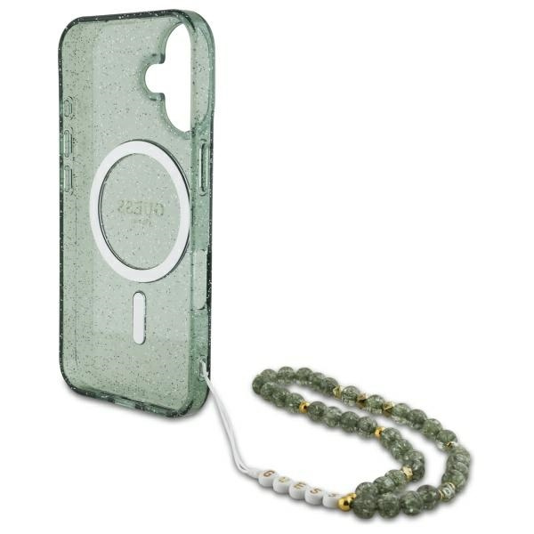 Guess GUHMP16MHGCRELSA iPhone 16 Plus6.7" zielony/green hardcase IML Glitter With Pearl Strap MagSafe