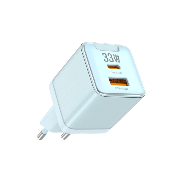 JELLICO ładowarka sieciowa EU55 GaN PD 33W 1xUSB-C + 1xUSB QC3.0 Niebieski