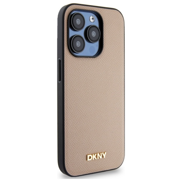 DKNY DKHMP15LPGHLME iPhone 15 Pro 6.1"   beżowy/beige hardcase Grained Metal Logo MagSafe