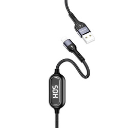 USAMS Kabel pleciony U48 lightning 1,2m 2A Fast Charging LED czarny/black SJ423USB01 (US-SJ423)