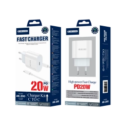 JELLICO wall charger AK200 PD 20W 1xUSB-C + cable USB-C - USB-C White